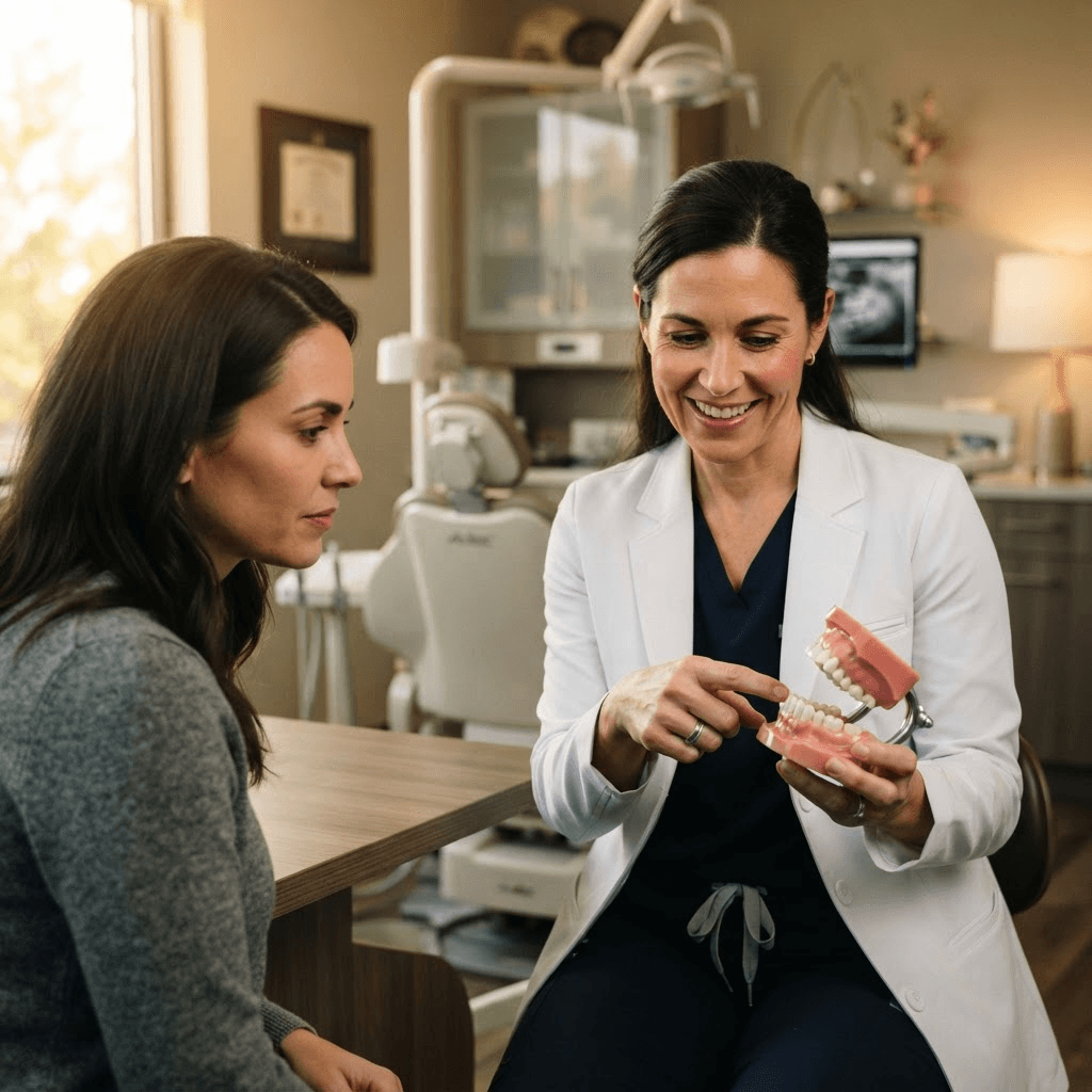Periodontist consulting with a patient about gum health